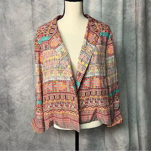 ATTYRE New York Coral, Peach, Yellow, White & Aqua Open Front Lightweight Blazer